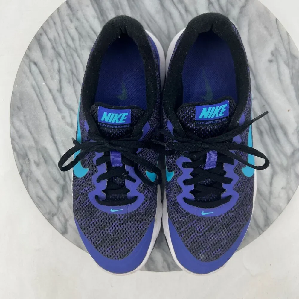 Nike Womens 8 Shoes Flex RN 4 Black Blue Athletic Sneakers Lace Up 749177-020